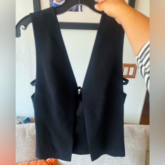 Alexander Wang Tops - Alexander Wang Black Deep-V Sleeveless Vest with Front Tie Detail